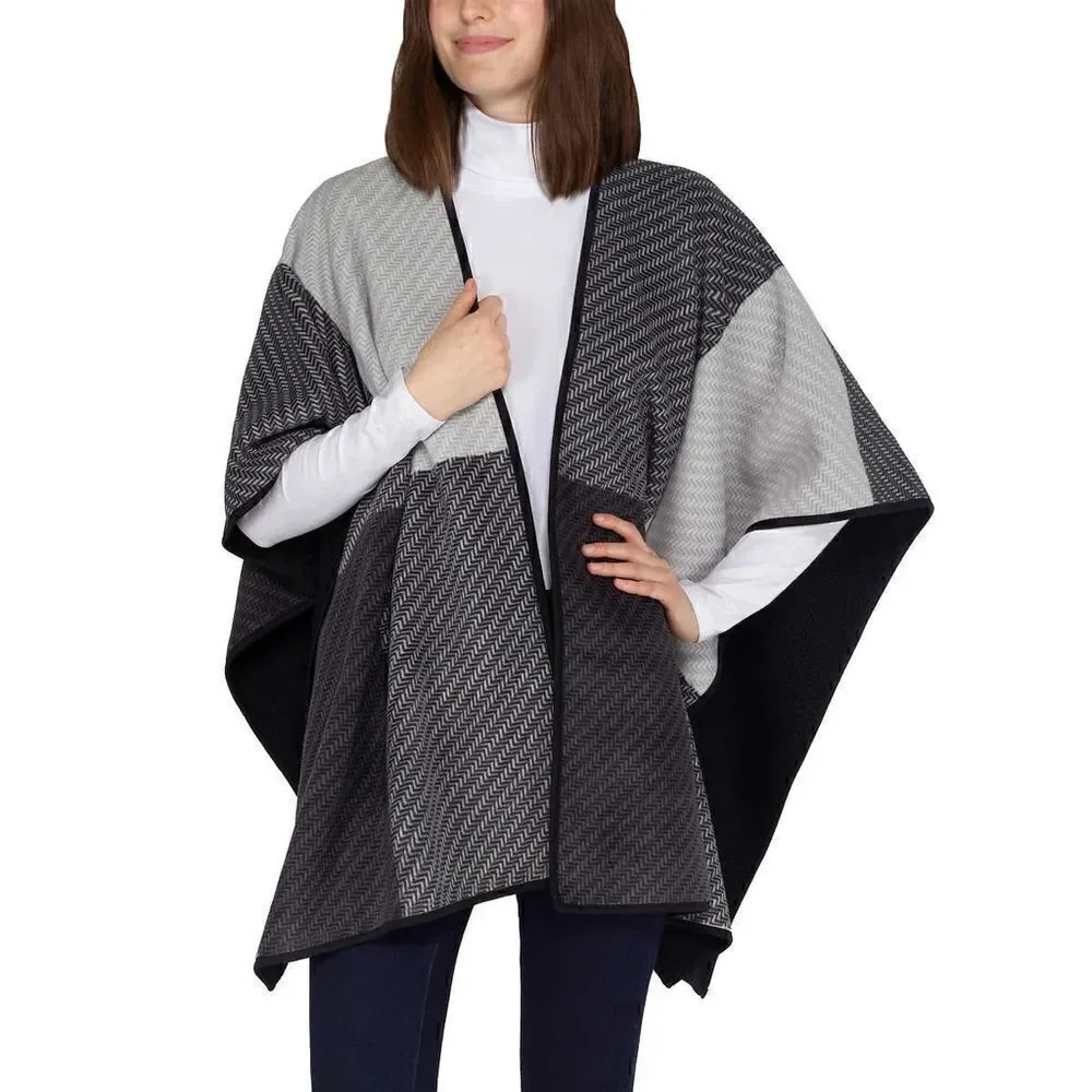 Ike Behar Ladies Reversible Poncho Style Wrap with High Pile Fleece - Picture 2 of 16